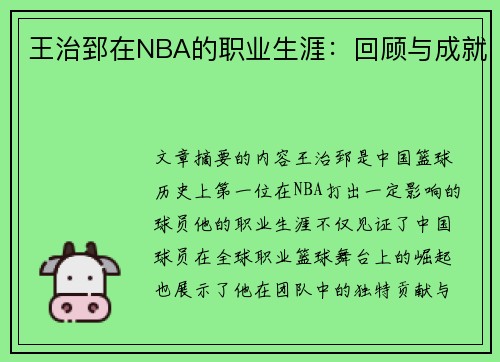 王治郅在NBA的职业生涯：回顾与成就